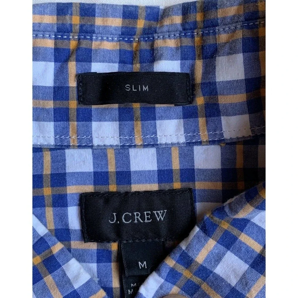J.Crew Men's M Slim-Fit‎ Blue,Yellow & White Plaid LS BF 100% Cotton Shirt